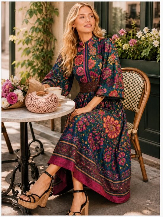 FARM Rio Dresses & Skirts - Farm Rio x Anthropologie Mock Neck Floral Maxi Dress Size S